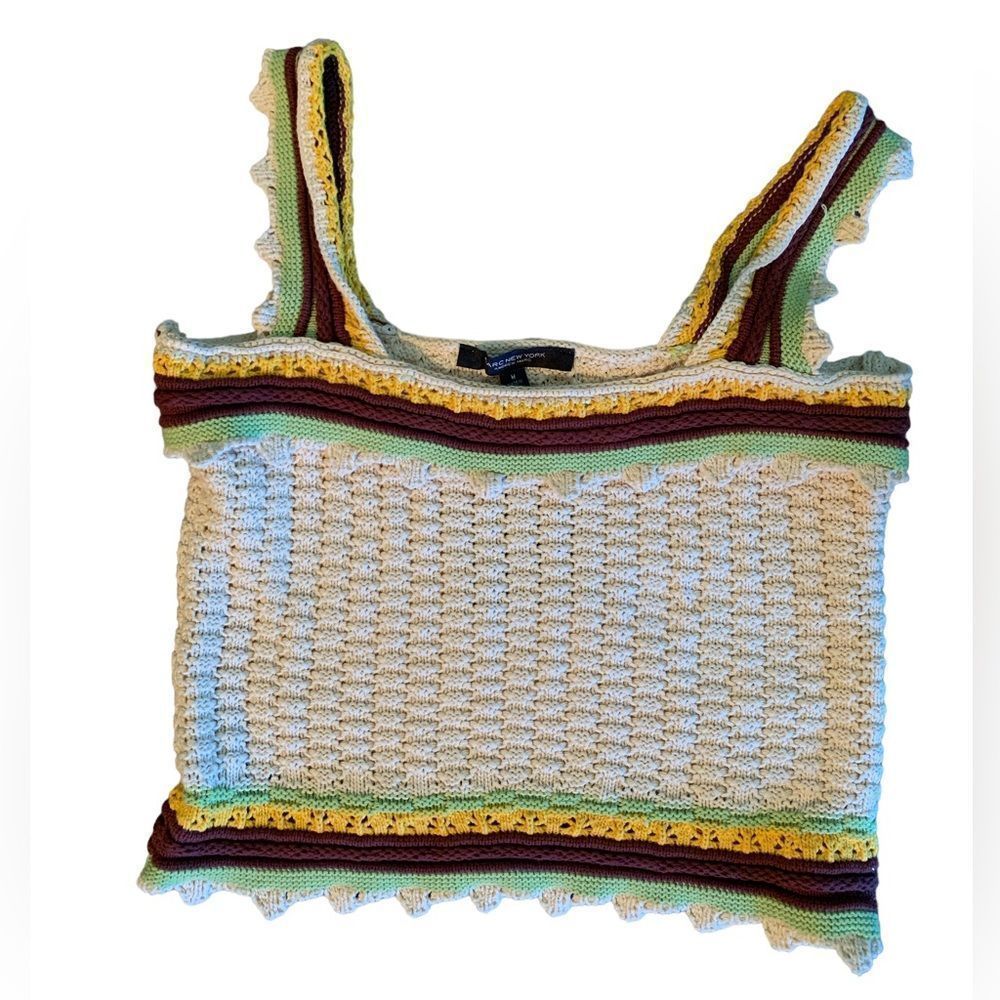 Mark New York, Andrew Marc, Knit Crochet Tank Top, Medium, Cream/Tan/Green, NWT